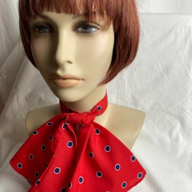 60s groovy retro neck scarf~ polka dot Red & blue~ Mod big pussycat bow~ ascot ~ versatile bright pop of color 