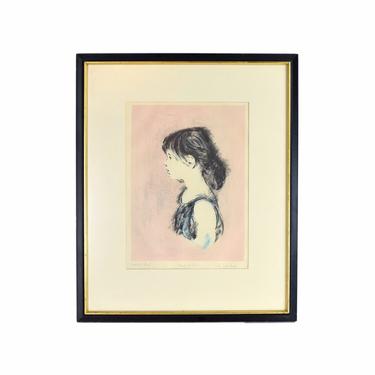 Vintage Lithograph Profile of Young Girl Artist’s Proof Lila Copeland 