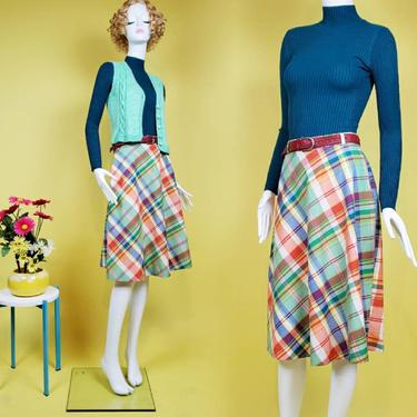 Vintage 70's pastel plaid skirt. Fall  (size 4/6) 