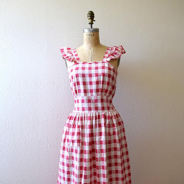1940s gingham dress . vintage 40s pinafore style dress 