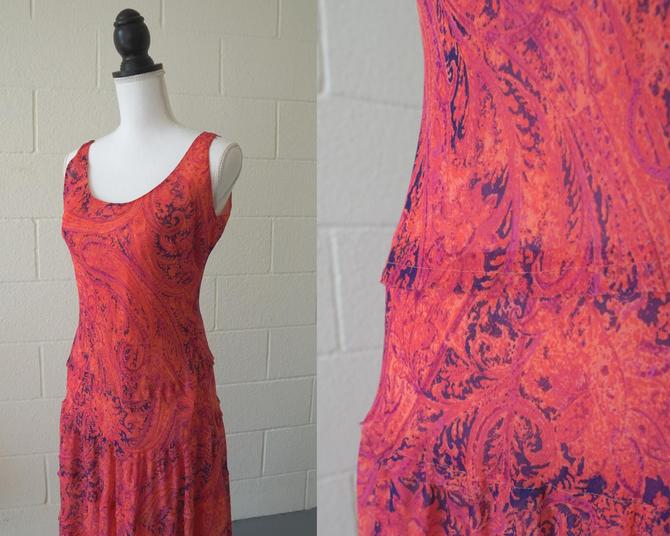 Pink Paisley Dress | Vintage Boho Shift Dress | Size 8 