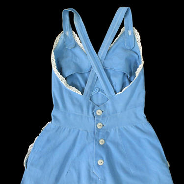 1930s Romper / Late 30s Early 40s Blue Cotton Playsuit Onesie / Shortalls / 1940s 