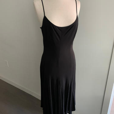 Herve Leger Paris black rayon spaghetti strap dress with swing hem-Size 6/8 
