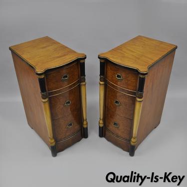 Pair of Antique French Art Deco Nightstands Bedside Tables Deep Chests Burl Wood