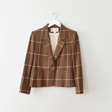 vintage plaid wool coat, cropped windowpane plaid jacket, size S / M 