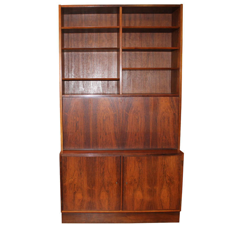 Compact 2-Piece Rosewood Secretary / Display / Locking Cabinet