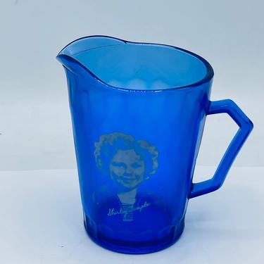 Vintage  Shirley Temple  cobalt blue honeycomb pattern milk pitcher Hazel Atlas 