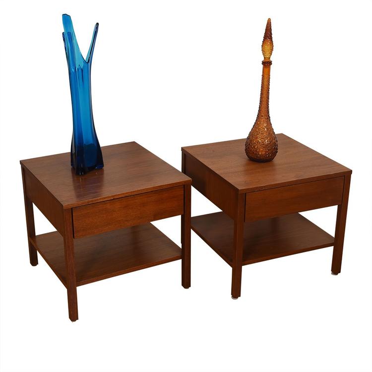 Pair of Mid Century Walnut Nightstands / Side Tables by Knoll