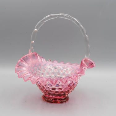 Fenton Glass Cranberry Opalescent Hobnail Basket, 7&amp;quot; | Vintage Art Glass | Collectible Opalescent Glass | Fenton Rarity 