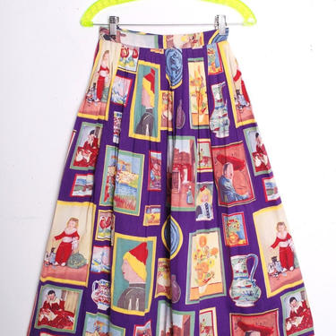 OOAK Vintage 1960s Little Works of Art Print Cotton Skirt (Small) by 40KorLess
