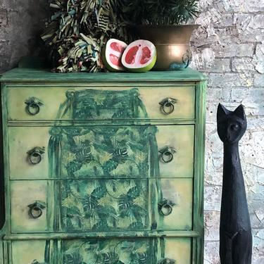 Botanical Vintage Dresser - Bohemian Dresser- Tropical Dresser - Vintage Dresser - Painted Furniture - Boho Chic 
