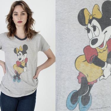 Minnie Mouse T Shirt / Heather Grey Mickey T Shirt / Disneyland Cartoon Tee / Vintage 60s Walt Disney Cotton T Shirt M 
