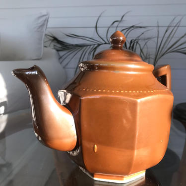 Vintage Brown Lusterware Art Deco Teapot 