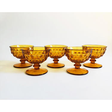 Vintage Amber Coupe Glasses / Set of 5 / Whitehall Indiana Glass 