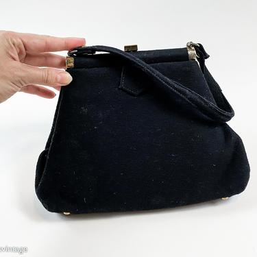 1950s Black Wool Knit Handbag | 50s Black Wool Purse | Bobbie Jerome 