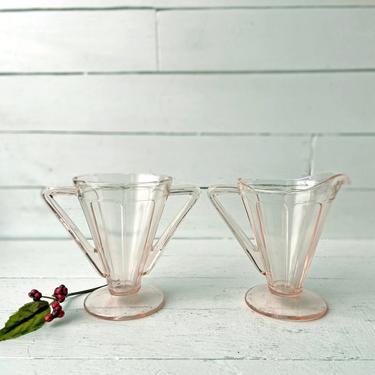 Vintage Pink Depression Glass Sugar And Creamer // Boho, Pink Tea Set, Vintage Pink Glass // Perfect Gift 