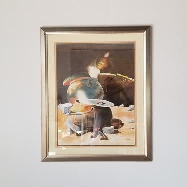 1990s &quot;Cooking on a Campfire&quot; Rustic Still Life Watercolor Painting by Mendez, Framed. 