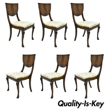 Set of 6 Crotch Mahogany Hoof Foot Regency Style Klismos Saber Leg Dining Chairs
