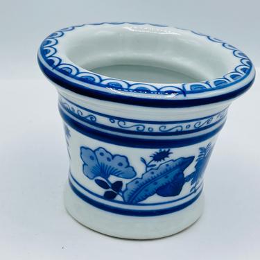 Vintage Blue & White Porcelain Ceramic  tea light / votive holder- Asian Design Floral Blue and White 