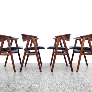 Erik Kierkegaard Walnut and Black Leather Dining Chairs for Dux - Set of Four 