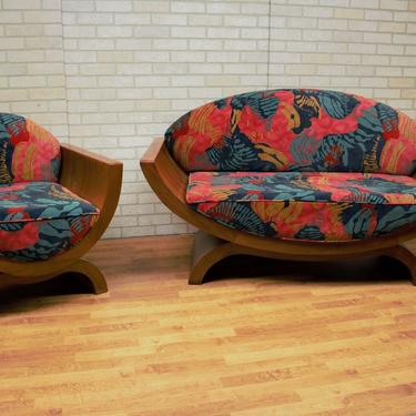 French Art Deco U Settee and Chair - Set of  2 