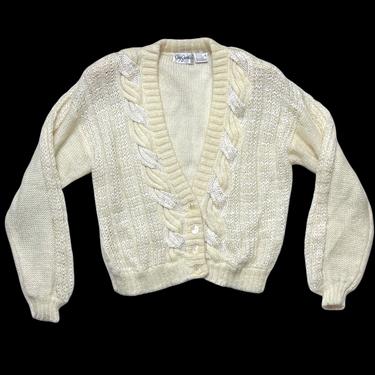 Vintage 1990s Women's JAY JACOBS Knit Mohair Cardigan ~ size M ~ 90s Sweater ~ Cable Knit ~ 