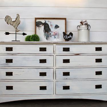 Mission Style White Distressed Dresser