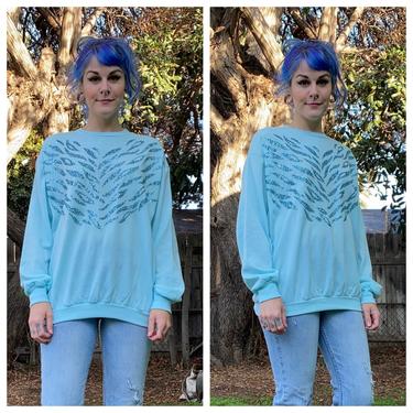 Vintage 1980’s Blue Glitter Tiger Print Sweatshirt 