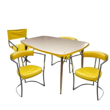 Yellow and Chrome Dining Chairs and Retro Dining Table