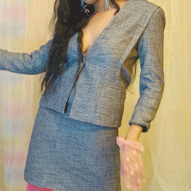 80's houndstooth skirt suit 
