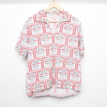 vintage MID-CENTURY 1950s 60s henley BUDWEISER super rare summer beach shirt -- size large 
