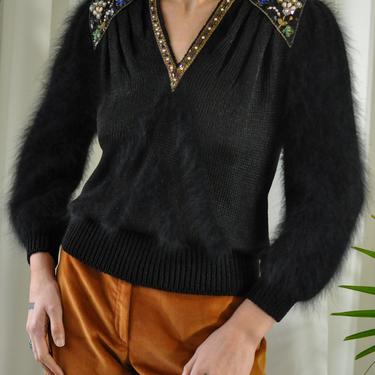 80s Beaded Angora & Silk Sweater