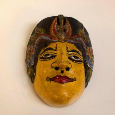 Indonesian Antique Hand Painted Wooden Mask Roni Sculpture 