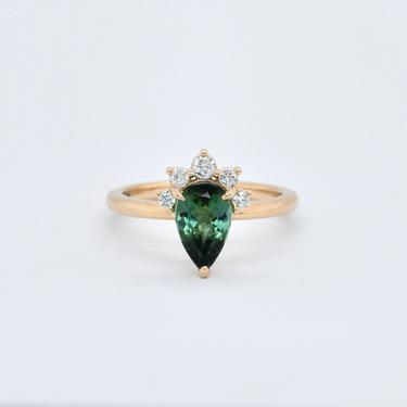 Evelyn 1.67ct Pear Cut Tourmaline Engagement Ring with Diamond Crown Accent