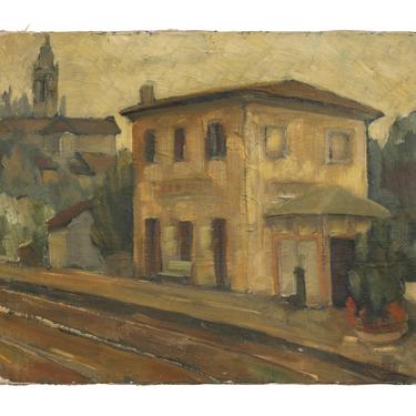 Vintage Train Station Painting