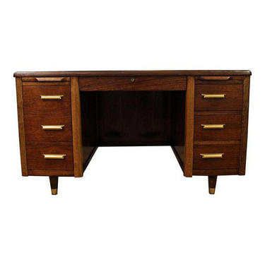 Mid-Century Modern Walnut Executive Desk w/ Pull Out Shelves 