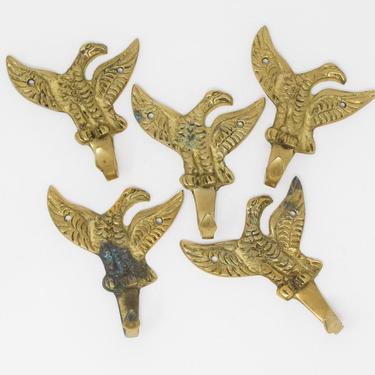Set of 5 Vintage Brass Eagle Hooks 