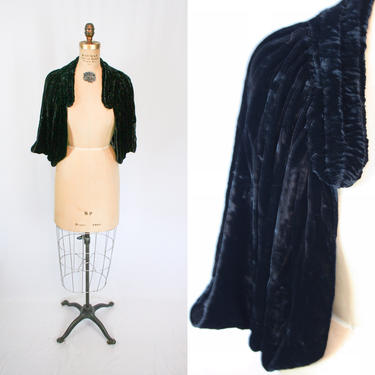 Vintage 30s capelet | Vintage black silk velvet shrug | 1930s velvet cape 