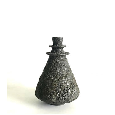 SHIPS NOW- one stoneware double flanged vase in crater black glaze by sara paloma pottery 