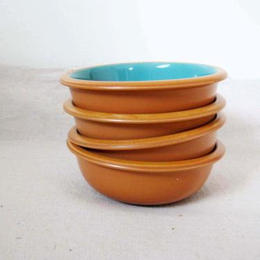 Vintage 80s Crown Corning Sonora Bowl Set of 4 - Terracotta Orange Turquoise Blue Bowls - Southwest Boho Kitchen - Housewarming Gift 