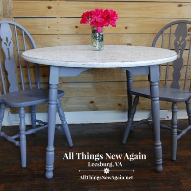 Table and 2 Chairs Dining Set | Painted Gray and White | Breakfast Nook | Kitchen Table and Chairs | Vintage Dining Set 