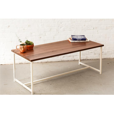 The Flapjack Coffee Table - Walnut with White Powder Coated Steel - Walnut, Ash, Maple Solid Wood 