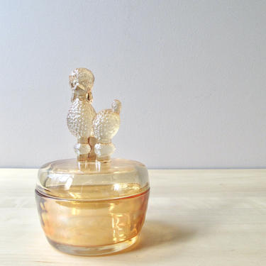 poodle trinket box dresser jar Jeannette marigold carnival glass 