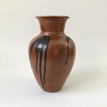 Large Vintage Terra Cotta Drip Studio Pottery Vase 