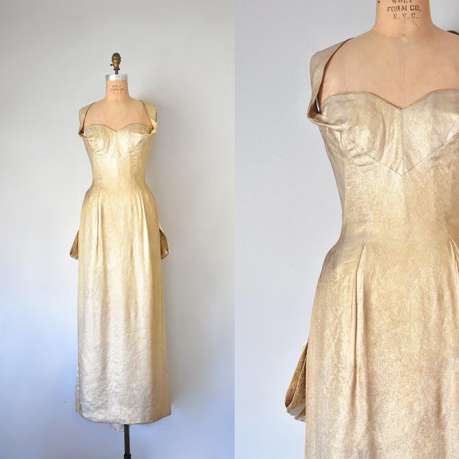 Jayne sparkling gold lame lurex 1950s dress, pinup 50s dress, marilyn monroe halter dress, evening gown, old hollywood dress 