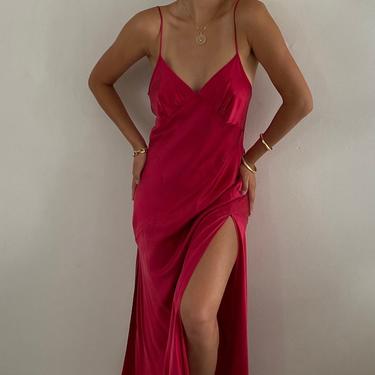 90s silk charmeuse slip dress / vintage red pieced bias cut liquid silk panels maxi cocktail slip wedding guest dress | L 