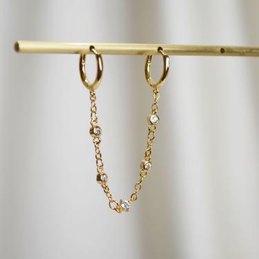 E057 Double Chain Earring, Drop Chain Earring, Chain link Earring, Dangle Link Earring, Double piercing earrings, hoop chain earrings, gift 