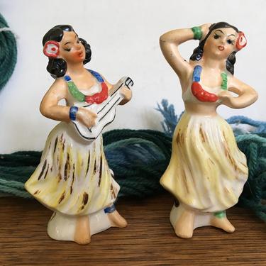 Vintage Hula Girl Salt And Pepper Shakers, Hawaiian Hula Figurines, Victoria Ceramics, Hula Dancers 