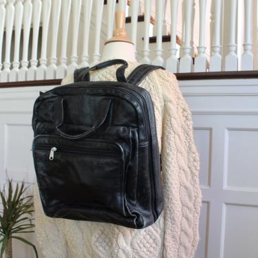 Vintage 90s Wilson's Leather Black Large Laptop School Backpack 
