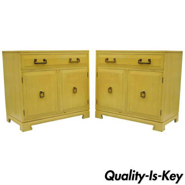 Pair Yellow Hollywood Regency James Mont Style Commode Cabinet Chest by Rockford